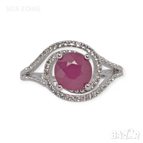 Пръстен със Сапфир или Рубин, Заобиколен от Прозрачни Топази, снимка 2 - Пръстени - 50287325