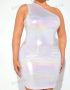 3XL Сребриста еластична рокля от лак/ винил/ в преливащи цветове , снимка 2