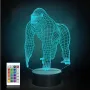 Холограмна 3D LED лампа Горила-дистанционно управление 16 цвята+други режими на управление, снимка 1