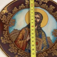 Руска порцеланова декоративна чиния Исус Христос с позлата , снимка 5 - Декорация за дома - 45383317