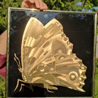 Златна пеперуда на черен фон остъклена картина уникална, снимка 5 - Картини - 45510097