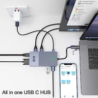 GIQ USB докинг станция USB C HUB USB 3.0 към двоен HDMI VGA адаптер Троен дисплей USB C, снимка 4 - Друга електроника - 45062976