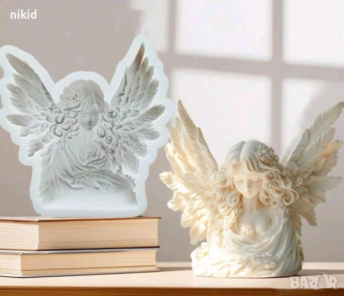 Момиче Ангел със широко отворени крила силиконов молд форма фондан шоколад гипс декор, снимка 1
