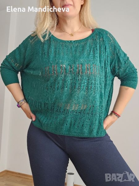 Лек и мек плетен пуловер блуза топ на дупки  L XL XXL размер, снимка 1