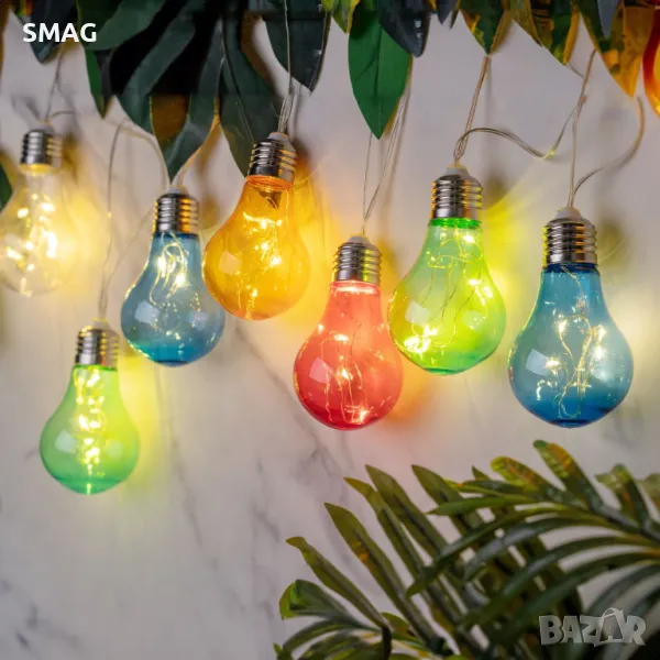 Соларен гирлянд с цветни висящи лампи Топла светлина 3.8м - 10 бр. S_1220603, снимка 1