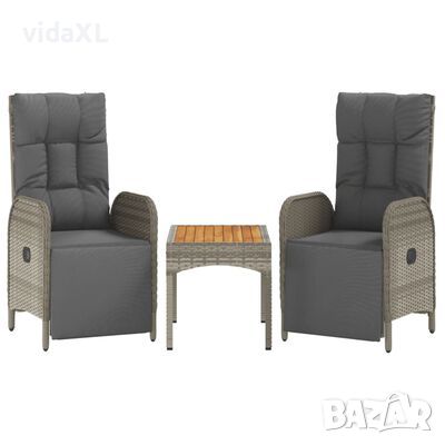 vidaXL Градински накланящи се столове 2 бр с маса сив полиратан（SKU:319909, снимка 1
