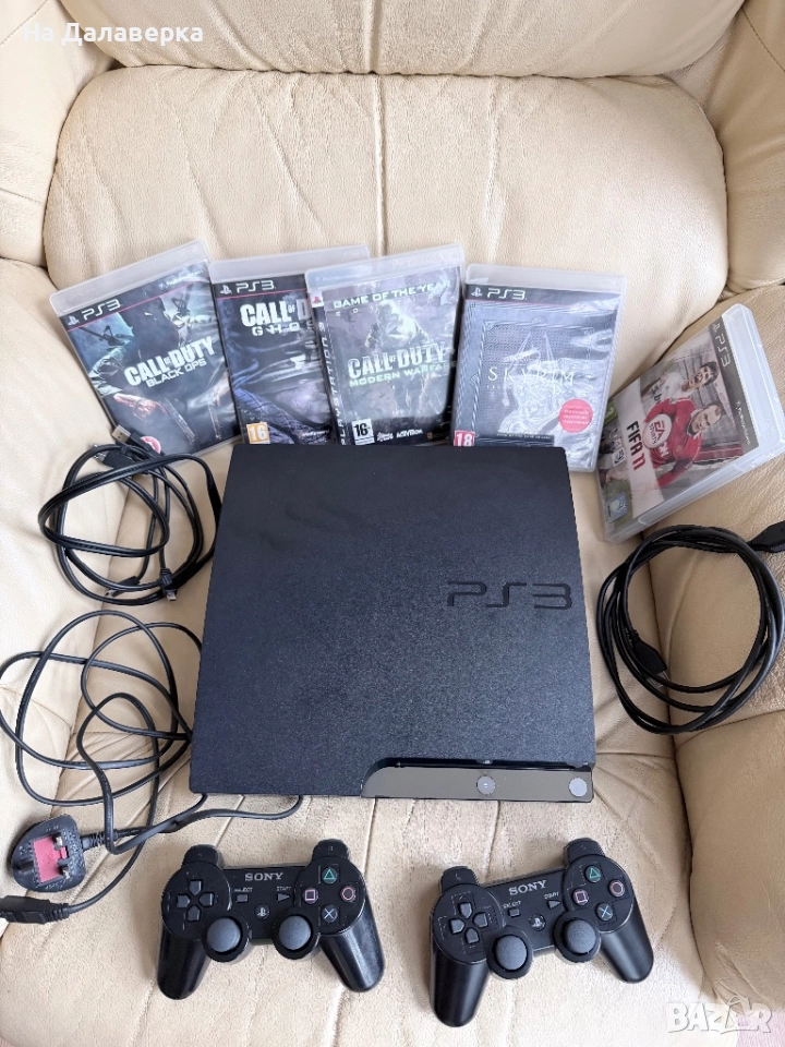 PlayStation 3 Slim 120GB + 2 джойстика + 5 игри, снимка 1