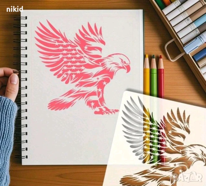 Орел тип Флаг Америка шаблон стенсил спрей за торта украса декор Scrapbooking, снимка 1