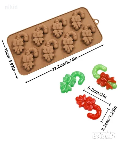 Бастун бастунче бастунчета с панделка коледен силиконов молд форма фондан шоколад бонбони, снимка 1