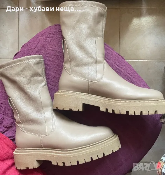 Боти тип чорап, в бежово👢👢38 - умален р-р, снимка 1