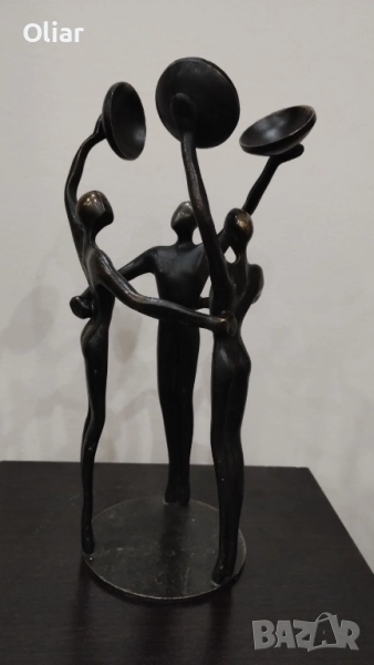 Винтидж декоративна статуетка "Три фигури" с модернистичен дизайн. Метал , снимка 1