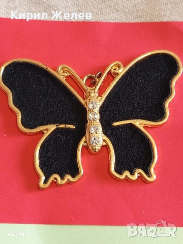 МЕДАЛЬОН ИЗЯЩНА ПОЛИРАНА ПЕПЕРУДА 🦋 КРИСТАЛИ ЗЛАТНО ПОКРИТИЕ 51254, снимка 5 - Колиета, медальони, синджири - 52502669