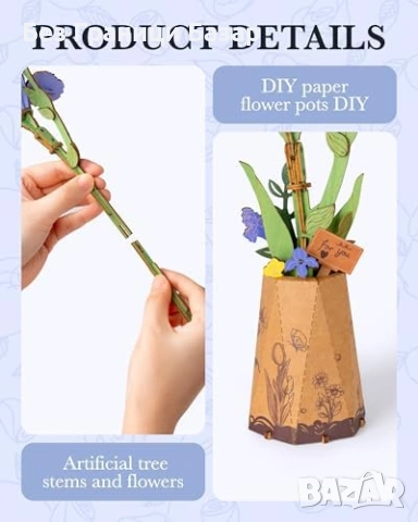 Нов Дървен 3D модел лилав ирис комплект за сглобяване подарък за възрастни декорация дом, снимка 2 - Декорация за дома - 54225496