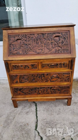 Шкаф бюро масив с дърворезба