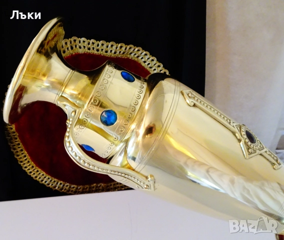 Царски бронзов свещник,ваза,рубин,сапфир,35 см.,780 гр. , снимка 3 - Антикварни и старинни предмети - 51609334