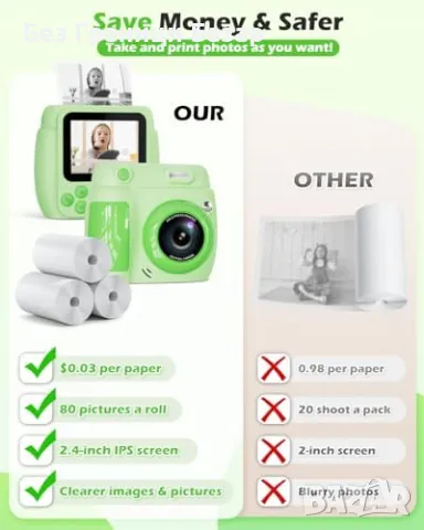 Нова Камера за незабавен печат с 3 ролки хартия Фотопринтер фотоапарат, снимка 6 - Други - 49704316