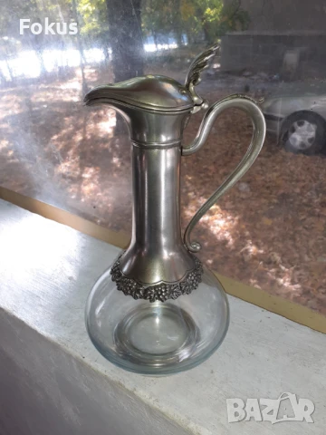 Стара антикварна кана графа стъкло метал печат, снимка 3 - Антикварни и старинни предмети - 51169579