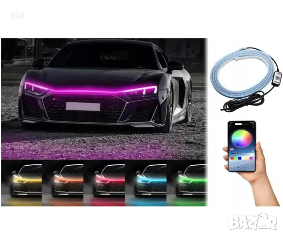 Осветление за преден капак на автомобил, RGB LED лента, 12V,  108 диода, снимка 4 - Аксесоари и консумативи - 49806011