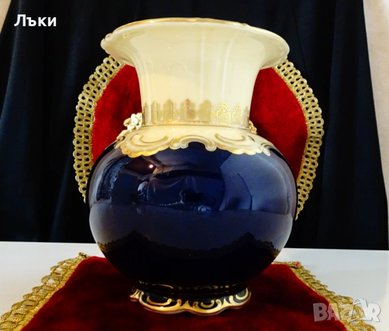 Порцеланова ваза,баварски порцелан Schumann,злато,кобалт.  , снимка 8 - Вази - 53404996