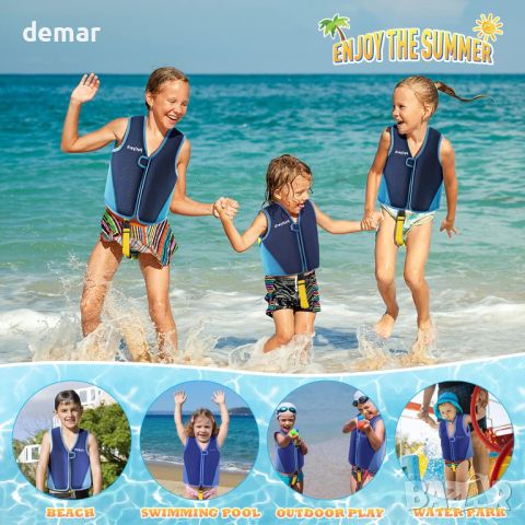 Жилетка за плуване за деца, неопренова, с предпазна лента и подвижни плувки, синьо, S, снимка 6 - Други - 45782126