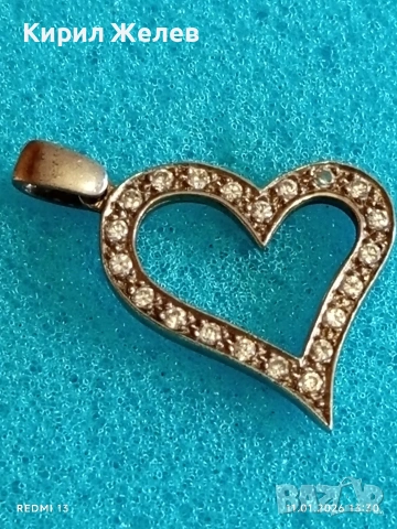 Сребърен медальон във формата на сърце ❤️ с инкрустирани кристали стил и елегантност 52754, снимка 5 - Колиета, медальони, синджири - 53062298