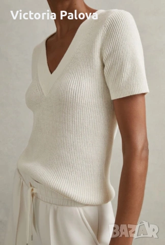 Луксозна млечнобяла блуза от ангора/кашмир с акцентна талия, снимка 9 - Корсети, бюстиета, топове - 53892795