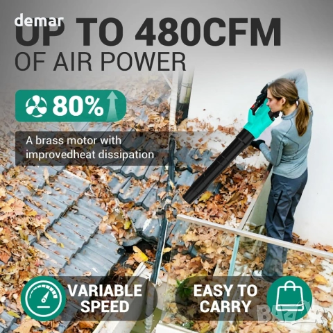 Безжична духалка за листа DCA 20V с батерия 4.0Ah и зарядно устройство, безчетков мотор, снимка 5 - Други инструменти - 54226497