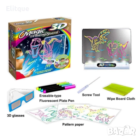 Магическа, светеща 3D дъска за рисуване с цветни маркери, снимка 5 - Други - 52895031