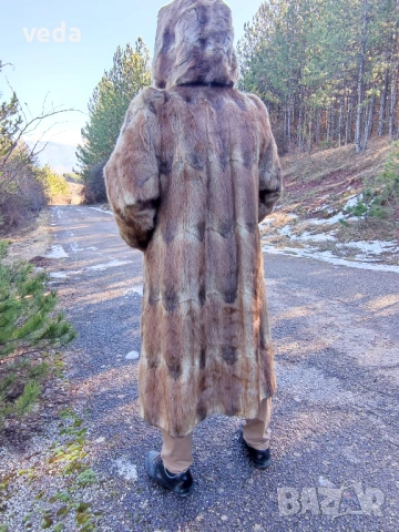 Дълго кожено палто с качулка УНИСЕКС размер L, снимка 4 - Палта, манта - 53290751