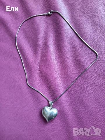 Сребърно колие със сърце , снимка 2 - Колиета, медальони, синджири - 53228106