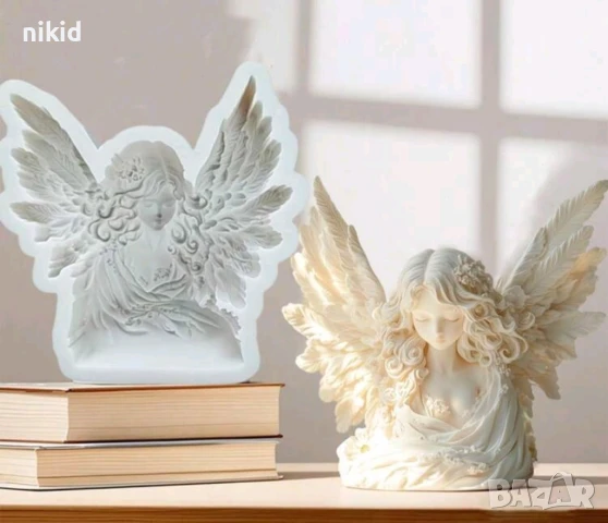Момиче Ангел със широко отворени крила силиконов молд форма фондан шоколад гипс декор