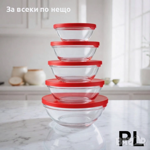 Промо пакет: 5 бели емайлирани тенджери със стъклени капаци + 5 стъклени купи с капак Код P1951, снимка 3 - Съдове за готвене - 53925835