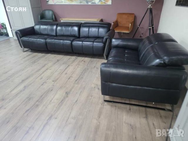 Дизайнерски черни кожени дивани тройка и двойка, снимка 12 - Дивани и мека мебел - 46474989