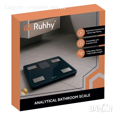 Интелигентна електронна везна с приложение RUHHY, тегло до 226 кг, кантар за баня, черен цвят, снимка 8 - Електронни везни - 52549581
