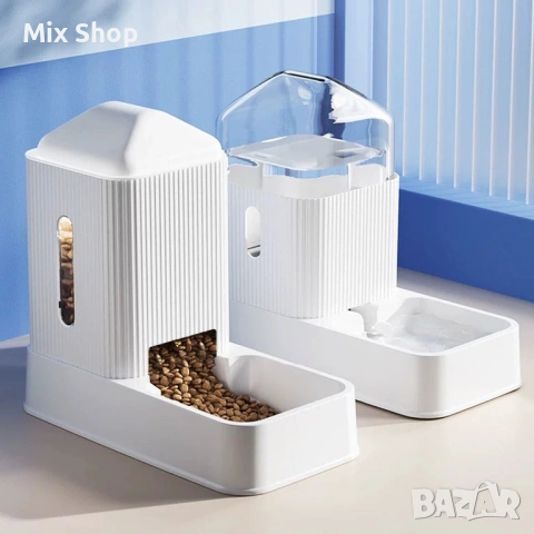 Нов Комплект автоматична хранилка за домашни любимци и фонтан за вода Gravity - бял