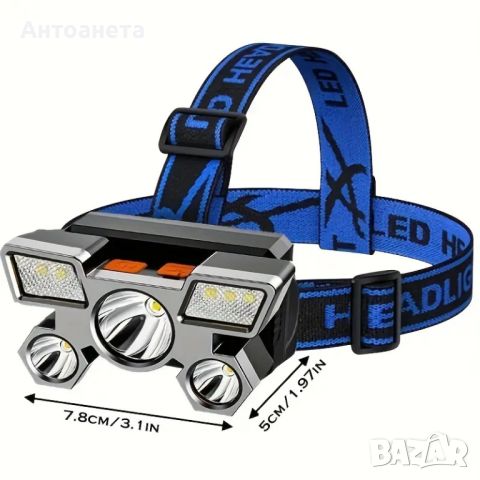 USB акумулаторен челник, 5LED, снимка 1 - Спортна екипировка - 46498083