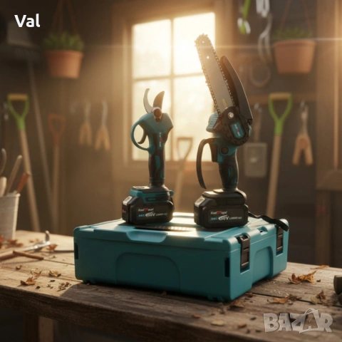 Комплект 2в1 акумулаторна безчеткова лозарска ножица и резачка-трион за клони 15 см. , снимка 6 - Други инструменти - 53715722