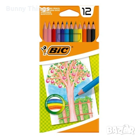 Тънки цветни моливи BIC - 12 бр.