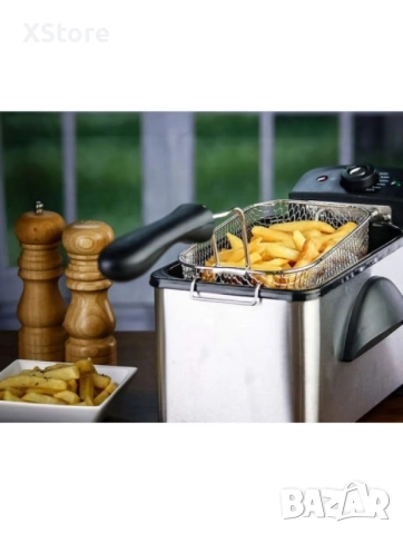 Фритюрник Rosberg, 2000W, 2L, демонтиращ се съд, капак и филтър,инокс, 2 ГОДИНИ ГАРАНЦИЯ