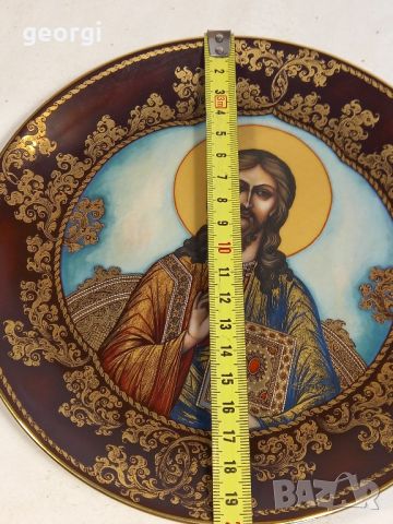 Руска порцеланова декоративна чиния Исус Христос с позлата , снимка 5 - Декорация за дома - 45383317