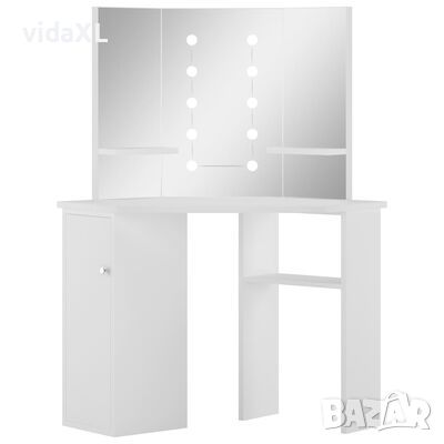 vidaXL Ъглова тоалетка с LED осветление, бяла（SKU:288450