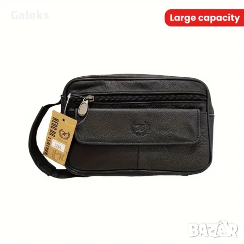 Малка ръчна мъжка чантичка тип Борсета / Кафява естествена кожа!, снимка 2 - Чанти - 49718303