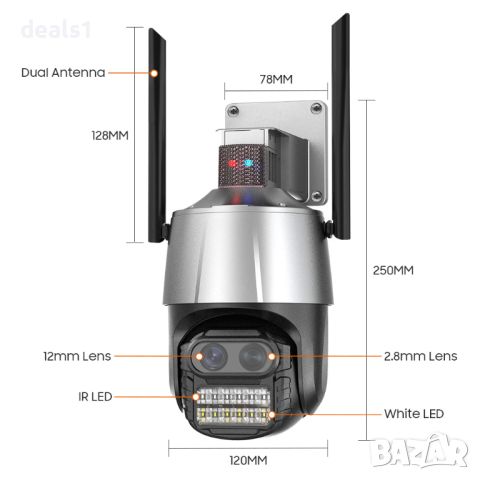 4MP+4MP Охранителна IP Безжична Камера Откриване на движение Цветно нощно виждане Двупосочно аудио, снимка 6 - IP камери - 46621323