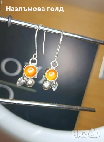 Сребърни обеци с карнеол, ръчна изработка, Уникат, снимка 4 - Обеци - 50786419