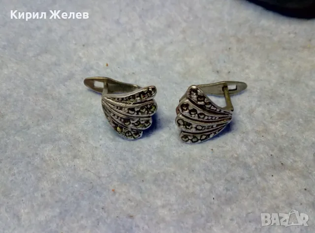 РЕТРО АРТ СТИЛ АНГЛИЙСКИ МАРКАЗИТЕНИ СРЕБЪРНИ ОБЕЦИ СРЕБРО 925 РЪЧНА ИЗРАБОТКА 48205, снимка 10 - Обеци - 49732923