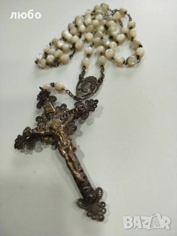 КРЪСТ ФИЛИГРАН СЪС СЕДЕФ КАТОЛИШКИ 18-19 ВЕК, снимка 8 - Други ценни предмети - 52186332