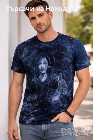 Мъжка тениска AFFLICTION Bamboo Geisha Stare Dark Blue Wash S Small, снимка 2 - Тениски - 50872719