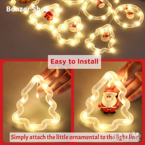 Светещ коледен гирлянд с рингове и малки коледни фигурки, снимка 5 - Декорация за дома - 52696723