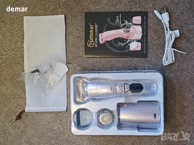 Дамска електрическа самобръсначка Hatteker, Тример за лице и тяло, IPX7, лилава, снимка 9 - Електрически самобръсначки - 49708234