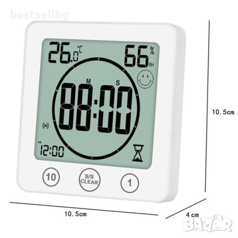 Електронен часовник с таймер влага термометър и влагомер за баня бюро, снимка 4 - Други - 46066014